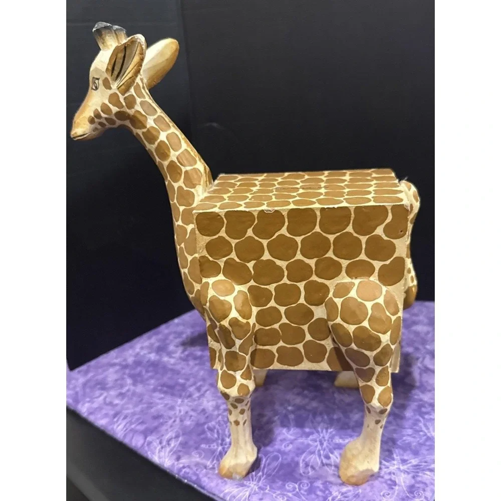 Vintage Square Shape Giraffe Wood Coin Money Bank Hand Carved 9 Inch‎ READ
